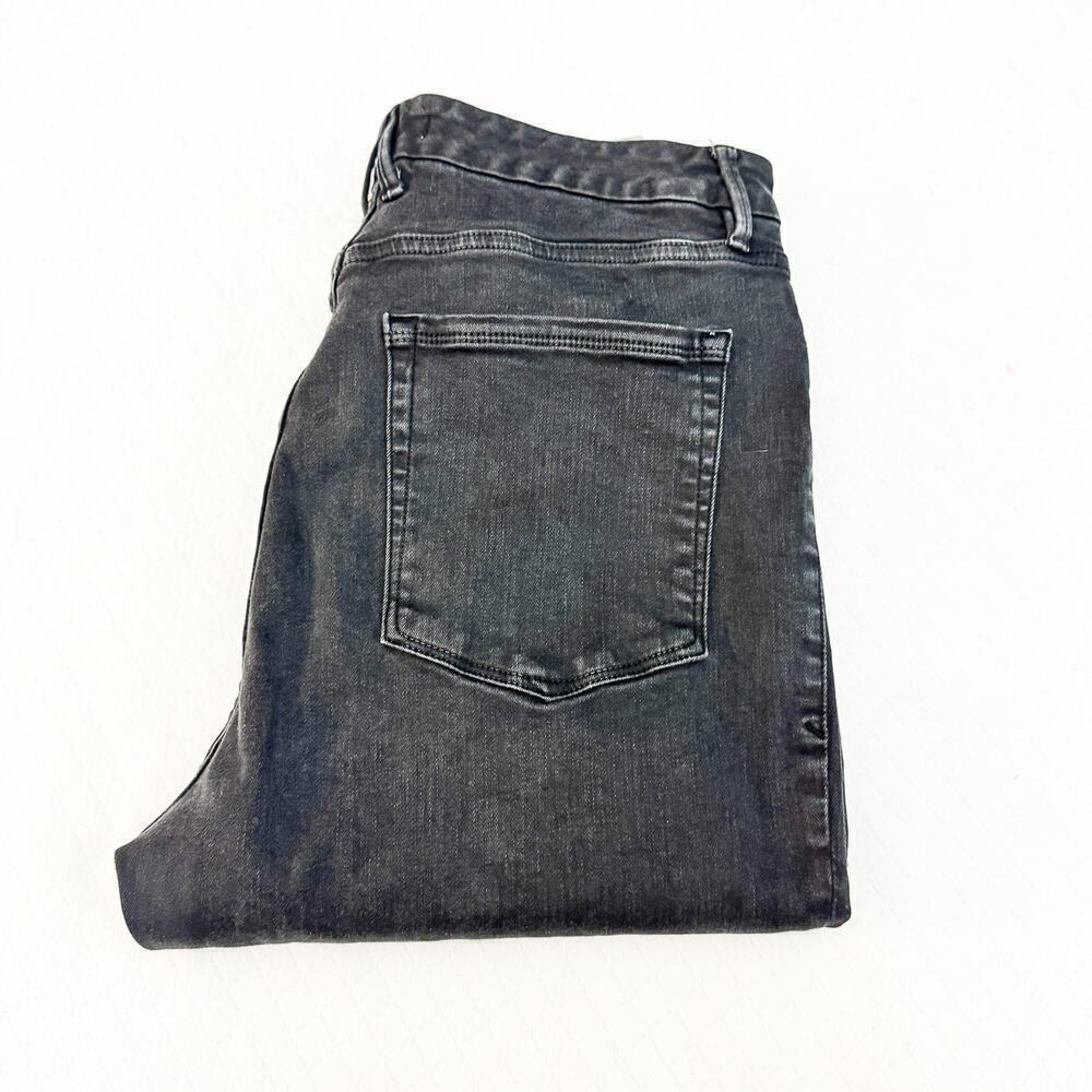 Good American Good Waist Crop Charcoal Stretch Denim Split Hem Jeans Size 15/33